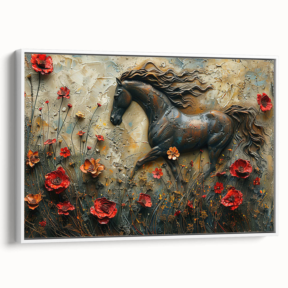 Framed canvas wall art featuring a white horse in a side view, showcasing detailed textures and colors, perfect for equine-themed home decor.