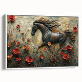 Framed canvas wall art featuring a white horse in a side view, showcasing detailed textures and colors, perfect for equine-themed home decor.