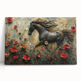 Stretched canvas wall art featuring a striking horse design, showcasing vibrant colors and intricate details, perfect for enhancing any living space or office decor.