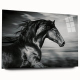 Side view of a sleek acrylic glass wall art piece showcasing a beautifully detailed horse design from the "Animals A Wild Life" collection, perfect for equine-themed decor.