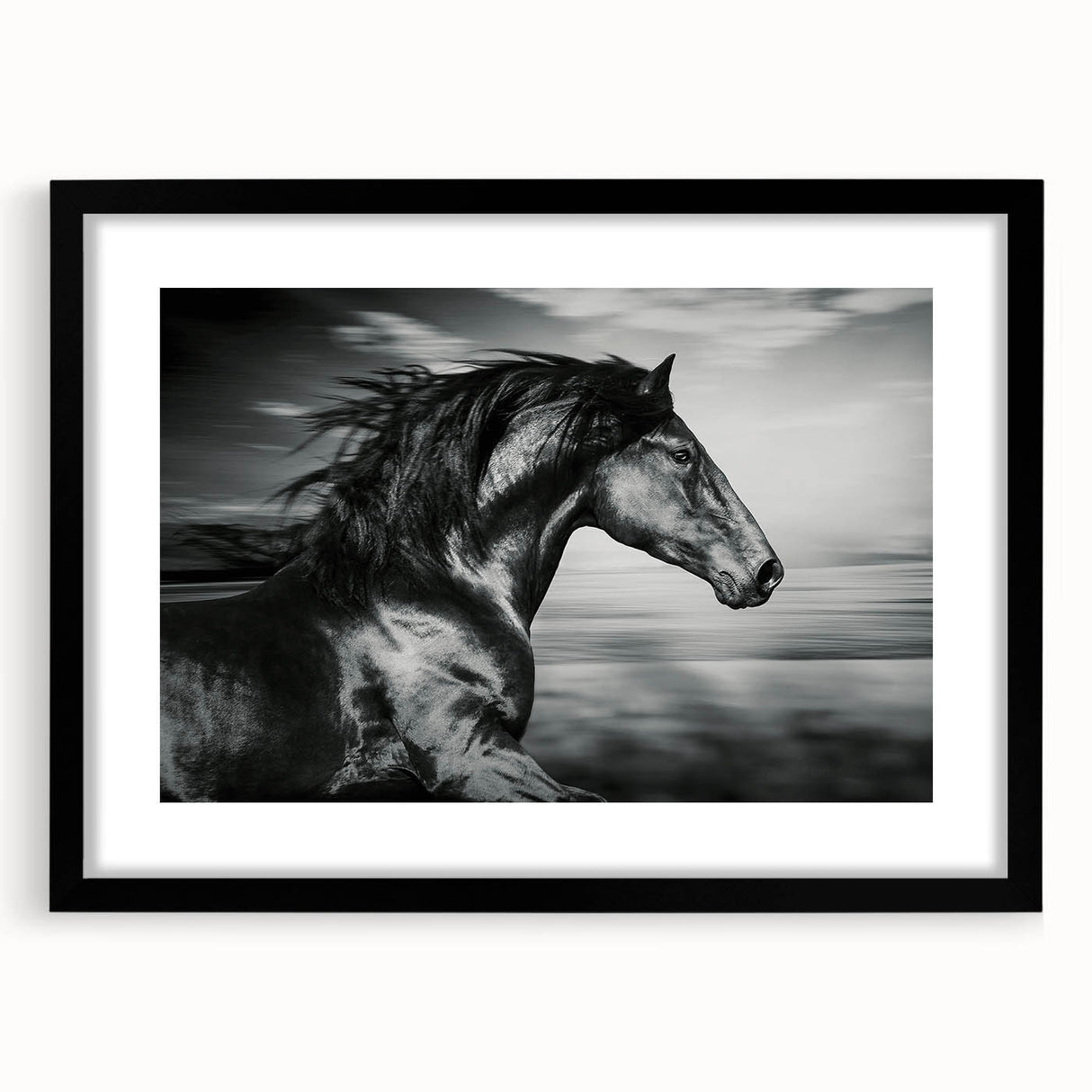 Framed black wall art featuring a stunning horse design from the 'Animals: A Wild Life' collection, showcasing intricate details and vibrant colors, perfect for equine enthusiasts and home decor.