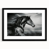 Framed black wall art featuring a stunning horse design from the 'Animals: A Wild Life' collection, showcasing intricate details and vibrant colors, perfect for equine enthusiasts and home decor.