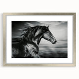 Framed wall art featuring a stunning horse design from the "Animals A Wild Life" collection, presented in a sleek silver frame with a white mat, ideal for enhancing home decor.