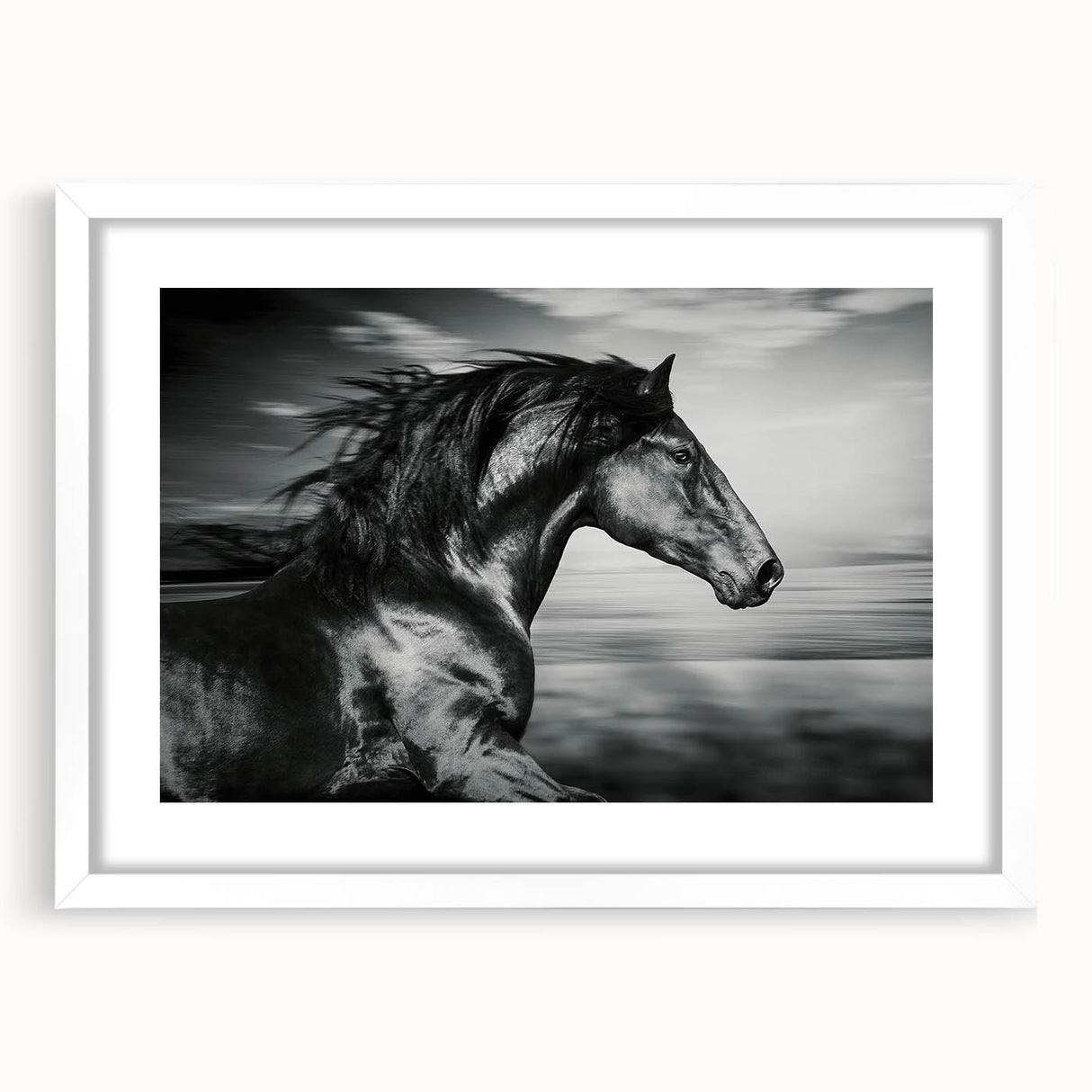 Framed wall art featuring a stunning horse design from the 'Animals A Wild Life' collection, set against a white mat, ideal for nature lovers and home décor enthusiasts.