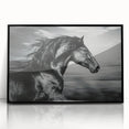 Framed acrylic wall art showcasing a striking horse design in black, set against a minimalist background, perfect for enhancing modern decor in living spaces.