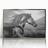 Framed wall art featuring a striking silver-accented horse design, set against a minimalist background, perfect for elevating contemporary decor with a touch of nature.
