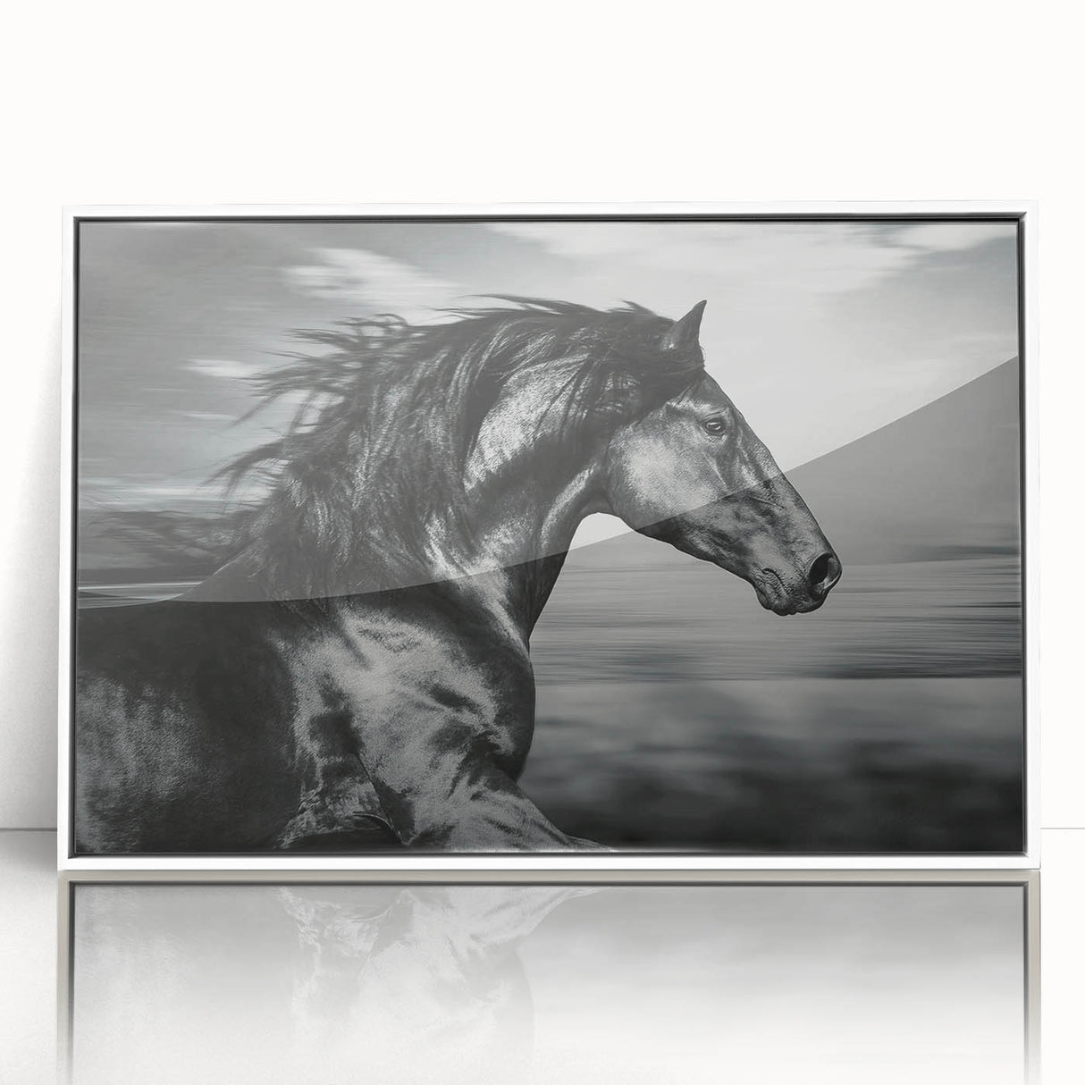 Framed wall art featuring a vibrant horse design in an acrylic finish, showcasing intricate details and bold colors, perfect for animal lovers and modern decor.
