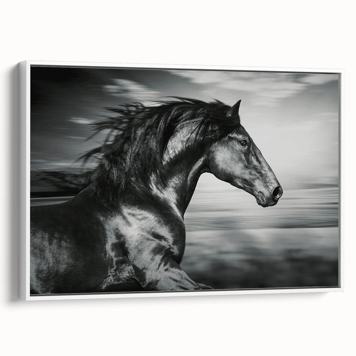 Framed canvas wall art showcasing a detailed side view of a wild horse design, featuring vibrant colors and intricate textures, perfect for animal lovers and home decor enthusiasts.