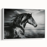 Framed canvas wall art showcasing a detailed side view of a wild horse design, featuring vibrant colors and intricate textures, perfect for animal lovers and home decor enthusiasts.