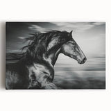 Stretched canvas wall art featuring a striking front view of a wild horse, showcasing rich colors and intricate details, perfect for animal lovers and home decor.