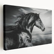 Stretched canvas wall art featuring a side view of a majestic horse in a serene natural landscape, showcasing vibrant colors and detailed textures, perfect for equine enthusiasts.