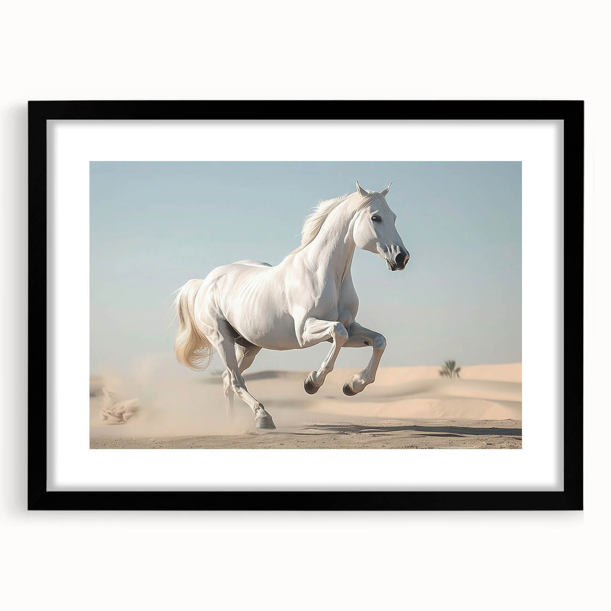 Framed wall art featuring a stunning horse design from the "Animals: A Wild Life" collection, set against a sleek black frame with a white mat, showcasing intricate details and vibrant colors, perfect for animal lovers and home decor enthusiasts.