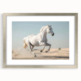 Silver-framed wall art showcasing a stunning horse design from the "Animals: A Wild Life" collection, highlighted by a white mat, ideal for nature-themed decor.