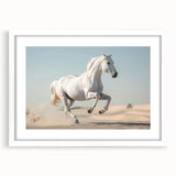 Framed wall art featuring a serene horse design in a white mat, showcasing an elegant and tranquil aesthetic, perfect for nature lovers and home decor enthusiasts.