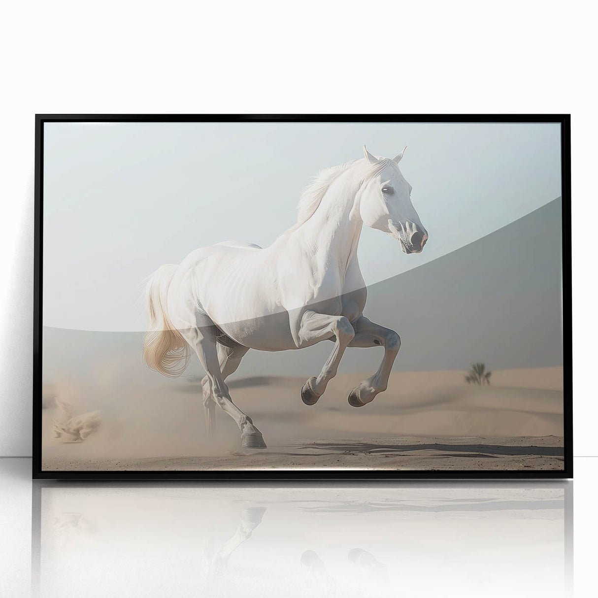 Framed wall art featuring a striking black and white design of a wild horse, showcasing intricate details and textures, perfect for animal lovers and home decor enthusiasts.