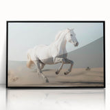 Framed wall art featuring a striking black and white design of a wild horse, showcasing intricate details and textures, perfect for animal lovers and home decor enthusiasts.