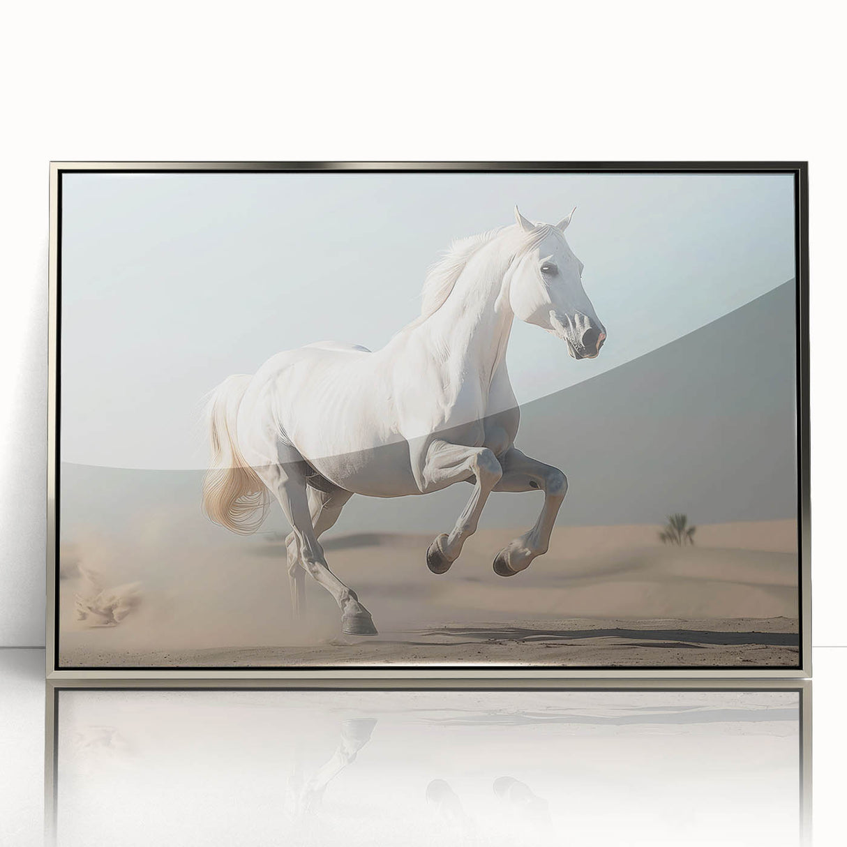 Framed wall art featuring a striking design of a wild horse in a silver-acrylic finish, showcasing vibrant colors and intricate details, perfect for animal lovers.