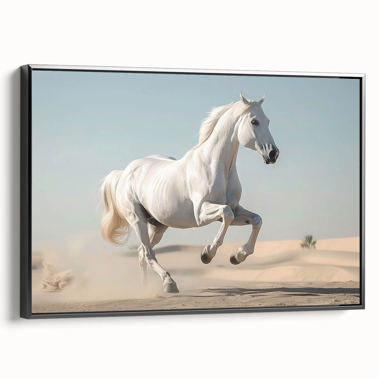 Framed wall art featuring a side view of a majestic horse in a natural setting, showcasing intricate details and vibrant colors, perfect for animal lovers and home decor enthusiasts.