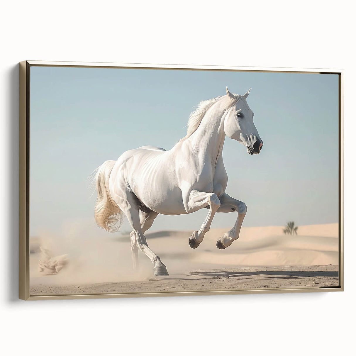 Framed canvas wall art showcasing a striking side view of a golden horse design, emphasizing its elegant posture and rich textures, perfect for animal lovers and home decor enthusiasts.