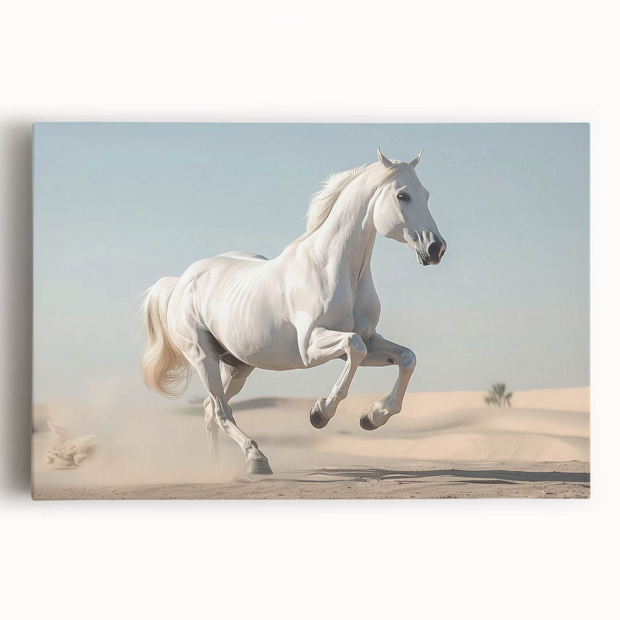Stretched canvas wall art showcasing a vibrant horse design in a wild landscape, featuring rich colors and intricate details, perfect for animal lovers' decor.