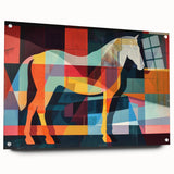 Acrylic glass wall art display featuring a side view of a horse design from the "Animals – A Wild Life" collection, mounted with decorative pins against a neutral background, ideal for animal-themed decor.