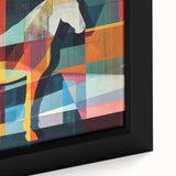 Close-up of a beautifully framed canvas wall art piece featuring a wild horse design, showcasing vibrant colors and intricate details, perfect for equestrian enthusiasts.