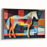 Framed wall art showcasing a silver side view of a majestic horse, capturing its intricate details and elegant posture, perfect for equine enthusiasts and home decor.