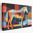 Stretched canvas wall art showcasing a stunning side view of a wild horse, featuring rich, earthy tones and intricate detailing, ideal for nature enthusiasts.