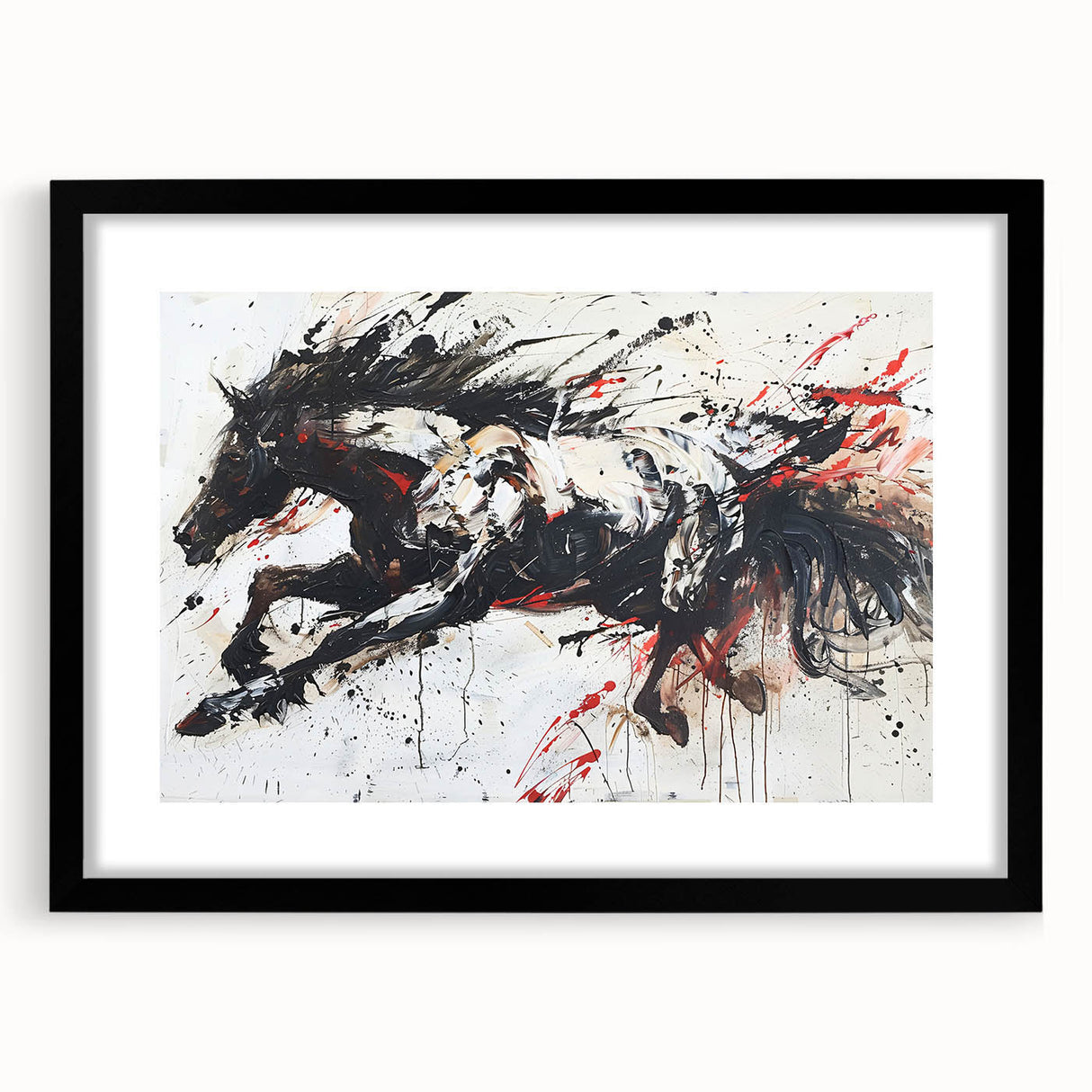 Black-framed wall art featuring a stunning horse design from the 'Animals of the Wild' collection, ideal for enhancing home decor with a touch of nature.