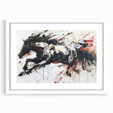 Framed wall art featuring a detailed horse design in a modern style, set against a white mat and frame, ideal for animal lovers and home decor enthusiasts.