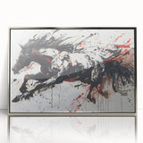 Framed wall art showcasing a stunning horse design in a sleek silver frame, featuring vibrant colors and intricate details, perfect for equine enthusiasts and modern decor.