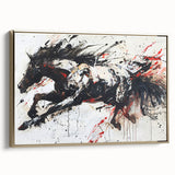 Framed canvas wall art depicting a majestic horse in a wild landscape, showcasing vibrant colors and intricate details, ideal for animal lovers and home decor enthusiasts.