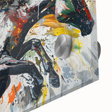 Close-up of a stunning acrylic glass wall art piece featuring a wild horse design, showcasing intricate details and vibrant colors, perfect for animal lovers and home decor.