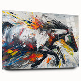 Side view of a contemporary horse design wall art collection displayed in acrylic glass, showcasing vibrant colors and intricate details, perfect for animal lovers' decor.