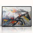 Framed wall art collection showcasing a striking black horse design set against a minimalist backdrop, perfect for equine enthusiasts and modern decor. The acrylic frame enhances the artwork's elegance, making it a stunning addition to any room.