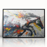 Framed wall art collection showcasing a striking black horse design set against a minimalist backdrop, perfect for equine enthusiasts and modern decor. The acrylic frame enhances the artwork's elegance, making it a stunning addition to any room.