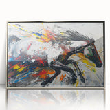 Framed wall art collection showcasing a detailed horse design in a silver-acrylic finish, perfect for equestrian-themed decor. Ideal for adding elegance to any room.