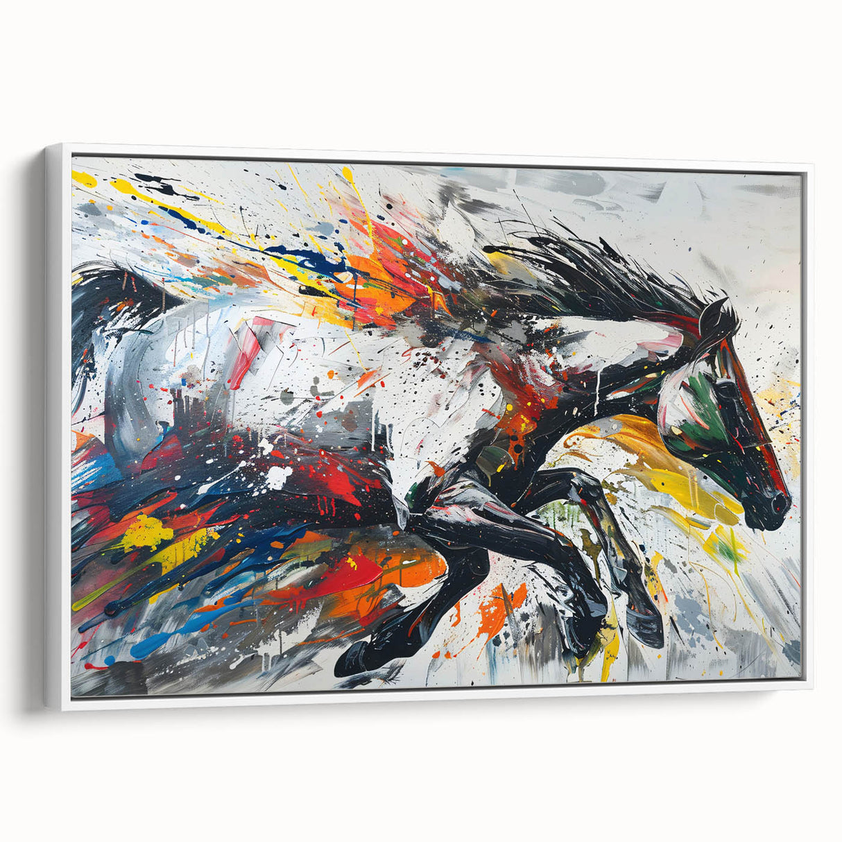 Framed canvas wall art depicting a majestic white horse in profile against a minimalist background, perfect for animal lovers and home decor enthusiasts.
