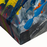 Close-up of a stretched canvas wall art featuring a vibrant horse design, showcasing intricate details and rich colors, perfect for animal lovers and home decor enthusiasts.