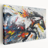 Stretched canvas wall art featuring a side view of a majestic horse design, showcasing intricate details and vibrant colors, perfect for animal lovers and home decor.