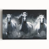 Stretched canvas wall art featuring a close-up design of a majestic wild horse in natural colors, perfect for equine enthusiasts and home decor.