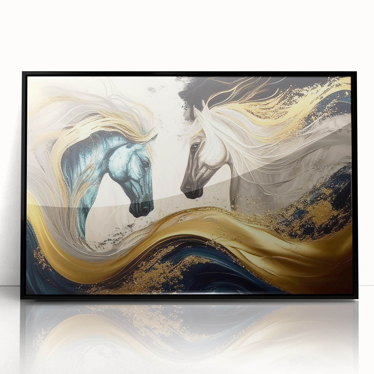 Framed acrylic wall art collection featuring a striking black horse design, displayed from a front view, perfect for adding elegance to home decor.