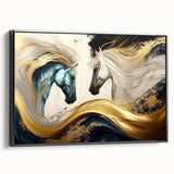 Framed wall art featuring a striking black horse design in a side view, showcasing intricate details and textures on a high-quality canvas. Perfect for animal lovers and home decor enthusiasts.