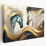 Stylish stretched canvas wall art featuring a side view of a wild horse in a natural setting, ideal for animal lovers and home decor enthusiasts. The vibrant colors and intricate details capture the essence of wildlife, making it a perfect addition to any room.