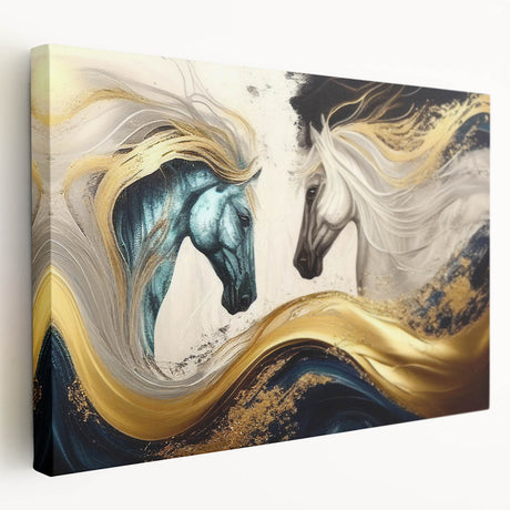 Stylish stretched canvas wall art featuring a side view of a wild horse in a natural setting, ideal for animal lovers and home decor enthusiasts. The vibrant colors and intricate details capture the essence of wildlife, making it a perfect addition to any room.