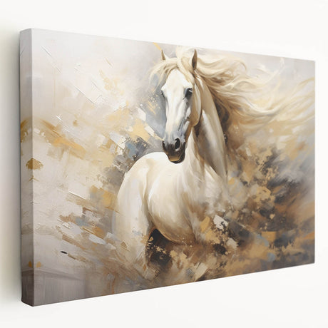 Stretched canvas wall art featuring a majestic horse design in a natural setting, showcasing detailed textures and vibrant colors, perfect for equine enthusiasts.