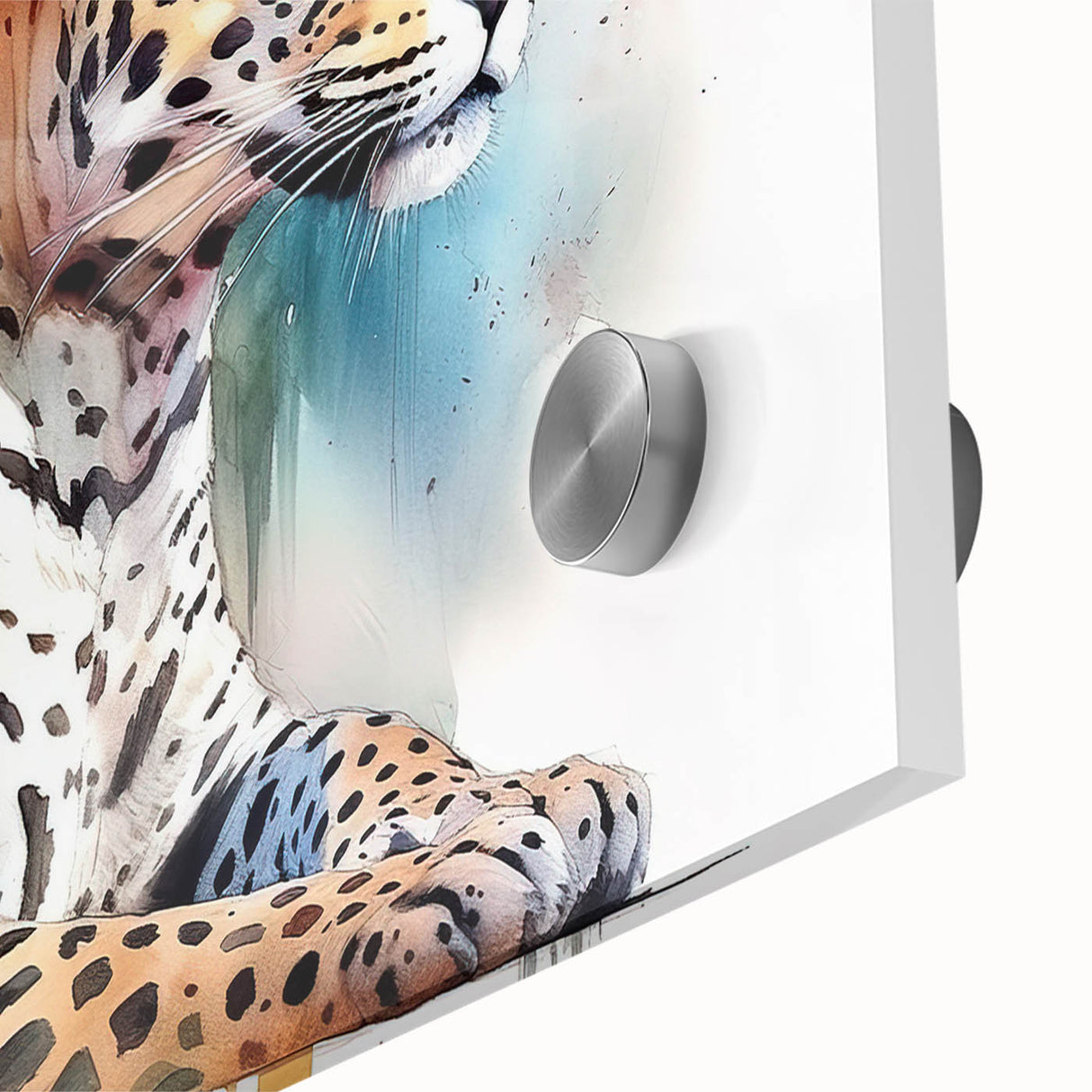 Close-up of a striking jaguar wall art design, showcasing intricate details and vibrant colors on acrylic glass, perfect for wildlife enthusiasts and modern decor.