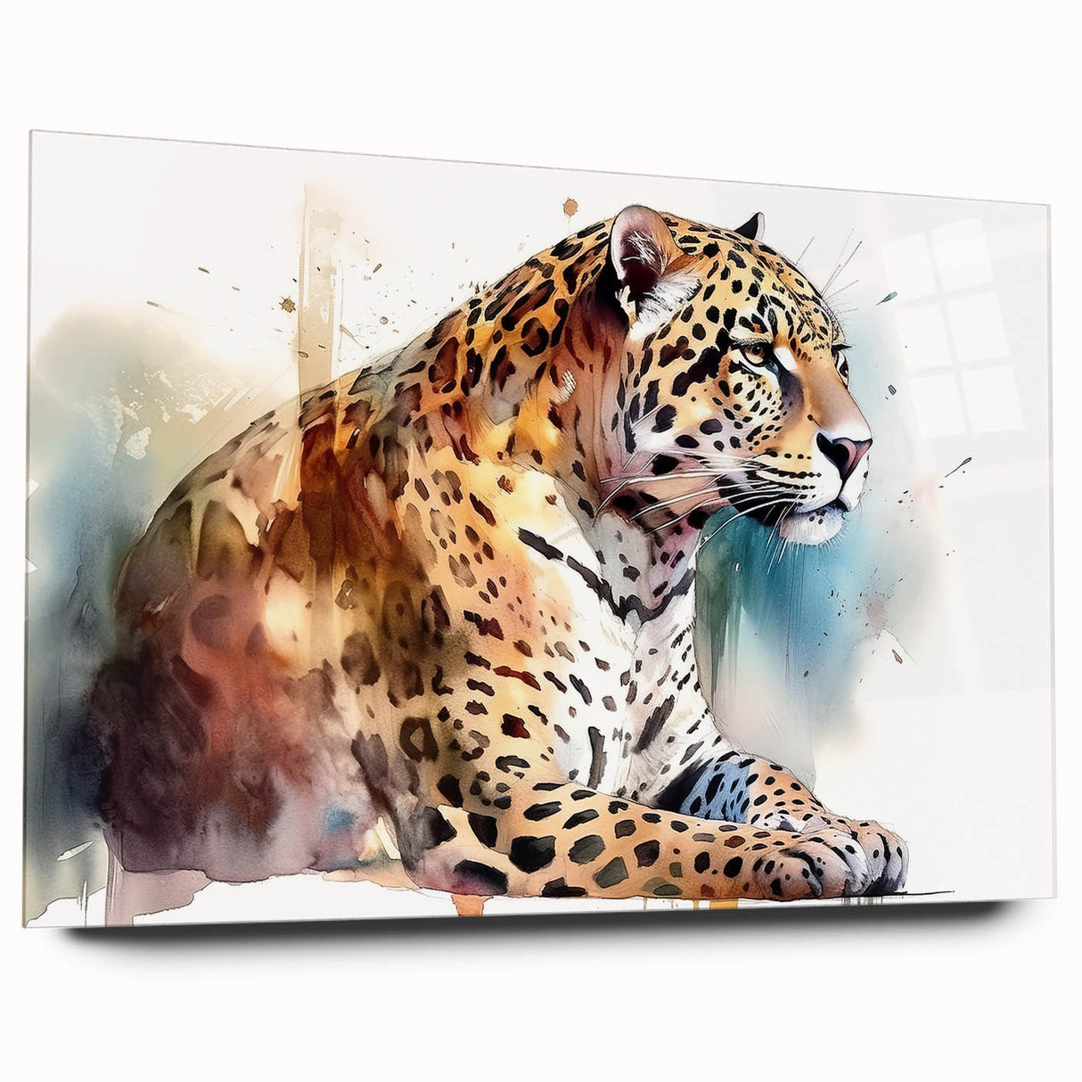 Stylish acrylic wall art showcasing a side view of a jaguar design, perfect for wildlife enthusiasts. The vibrant colors and intricate details enhance any modern decor.