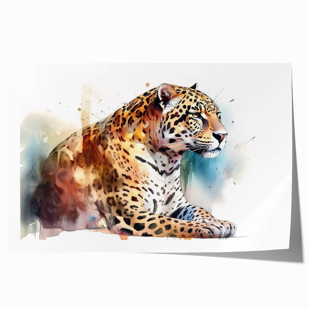 Jaguar-themed wall art print featuring intricate details and vibrant colors, showcasing the majestic animal in a wild setting, perfect for nature lovers' decor.