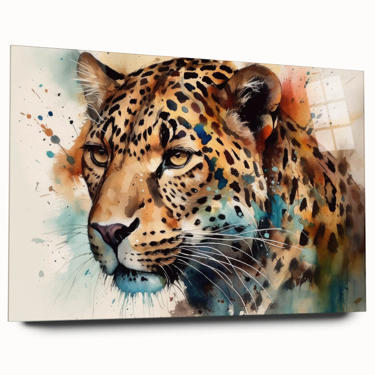 Acrylic wall art featuring a striking side view of a jaguar design, showcasing vibrant colors and intricate details, perfect for animal lovers and modern decor.